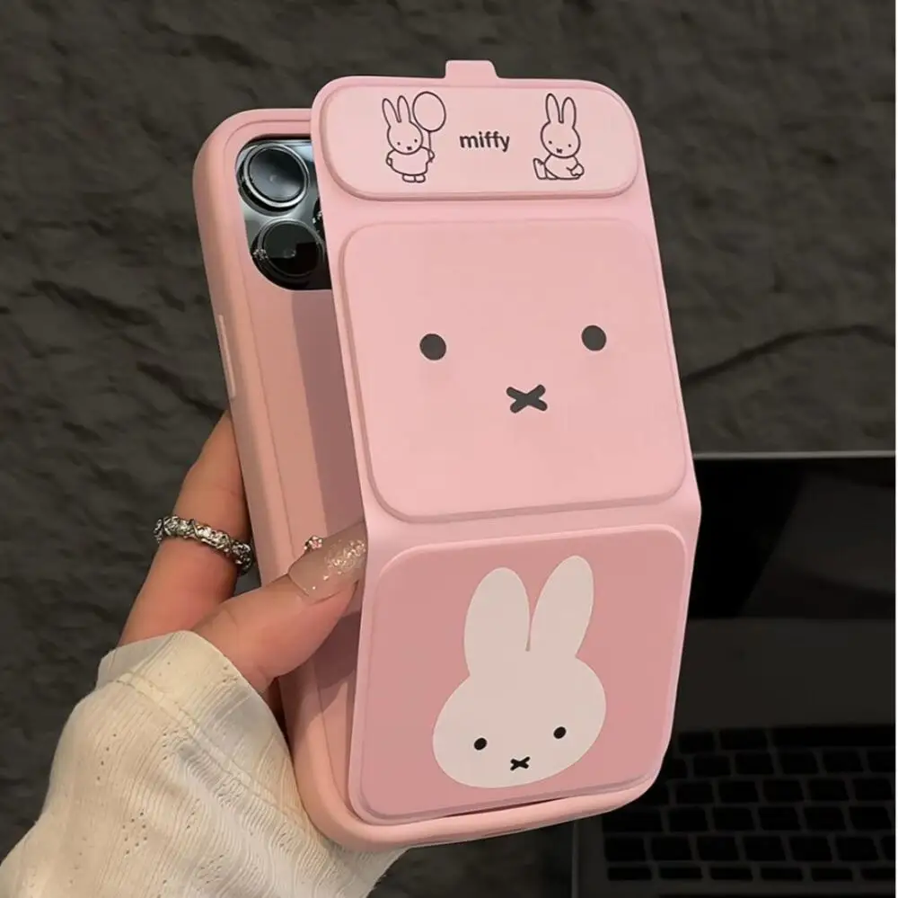 

Miffy New Phone Case Kawaii Cartoon Pink All Inclusive Anti Fall Folding Stand Iphone 11-16 Full Series Phone Protective Case