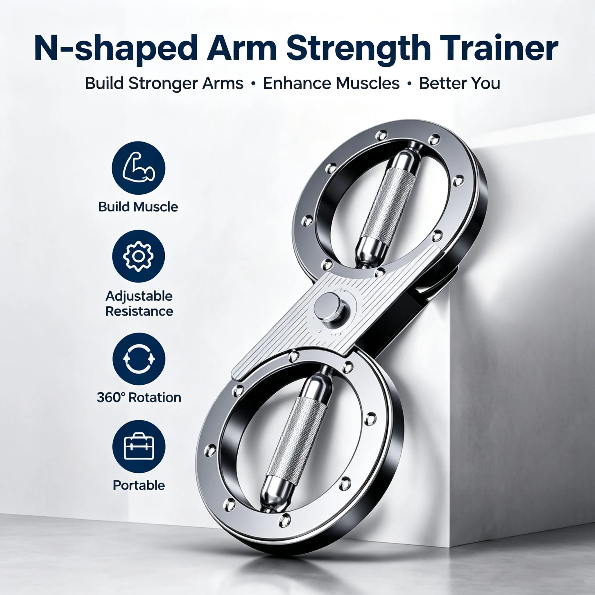 N-shaped Arm Strength Trainer 5 Gear Adjustable Resistance 360° Rotation Portable Gym Exercise Equipment for Muscle Building