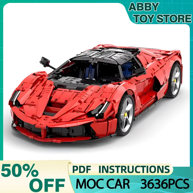 New MOC Technical Red Super Sprot Car Model Building Block Compatible 42143 Vehicle Brick Puzzle Toy Assembly Christmas Gift Kid