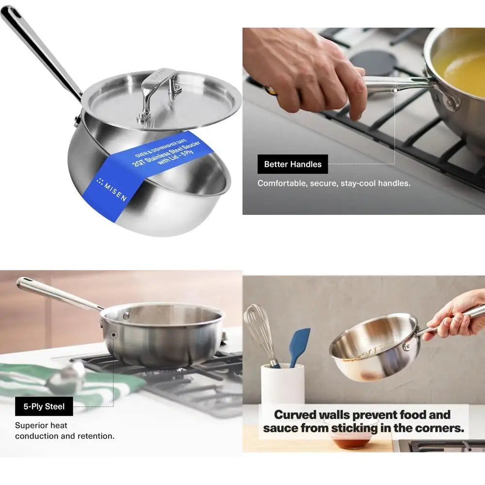 

Misen 5-Ply Stainless Steel Saucepan with Lid - Curved Sides for Easy Stirring, Induction Ready, Oven-Safe up to 800°F