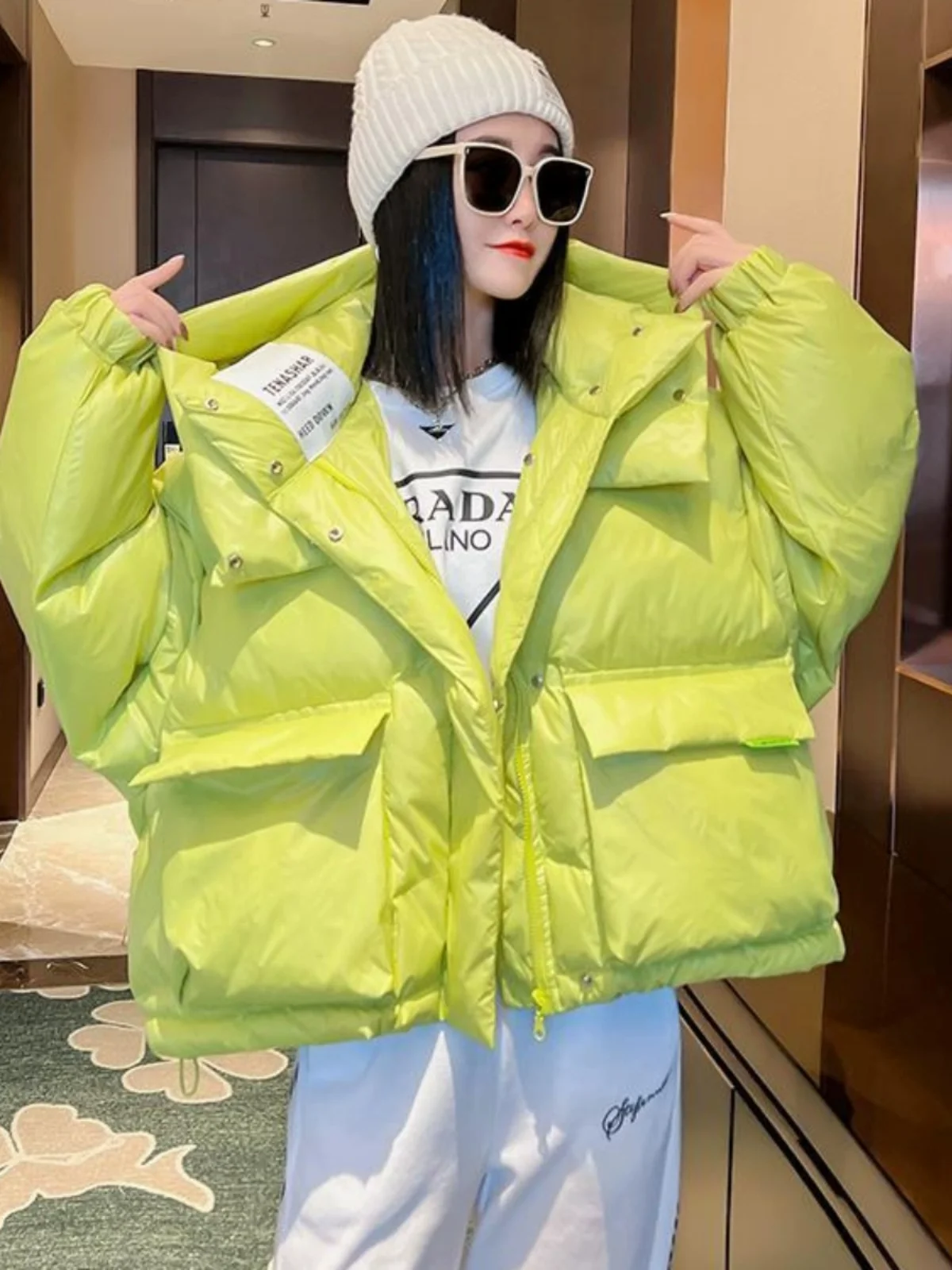 

Ort Puffer Jaet, женское зимнее пальто Faion Bread Sle, белое пуховое пальто Du, повседневное, свободное, теплое, на молнии, цвет