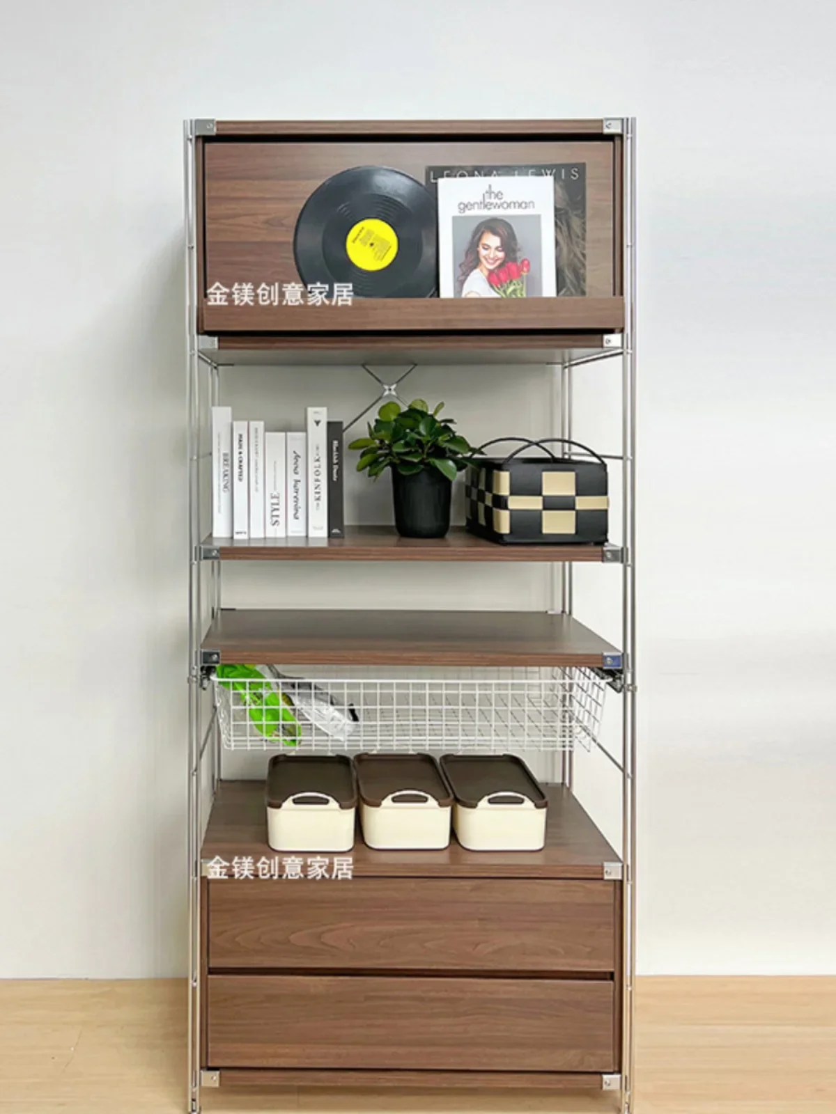 

Walnut Magazine Cabinet Living Room Floor Locker Medieval Storage Shelf Bauhaus Record Player Storage Shelf