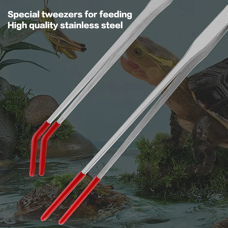 Stainless Steel Reptile Feeding Tongs Rubber Tips Aquarium Straight Curved Tweezers Pet Accessories No Slip Safe Grip