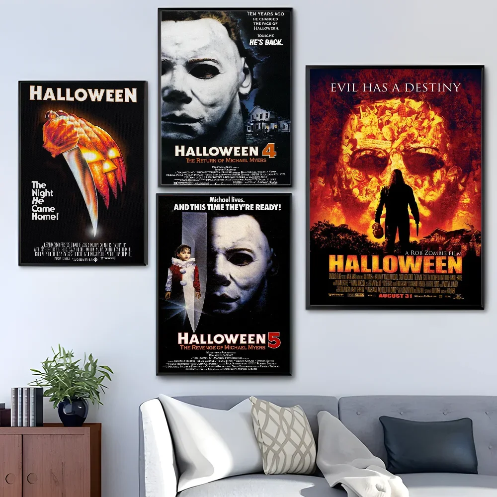 أفلام الرعب الأمريكية هالهلع ، شخصيات مايكل مايرز ، ملصقات كلاسيكية عتيقة ، فن حائط عالي الجودة ، ديكور ريترو