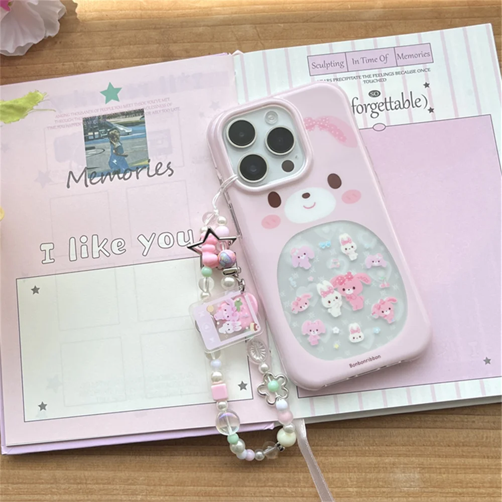 

Cute long ear rabbit cartoon pink phone case for iPhone 16 14 15 13 Pro Max Fundas Lovely Anti-fall Cover Luxury Stylish Cover