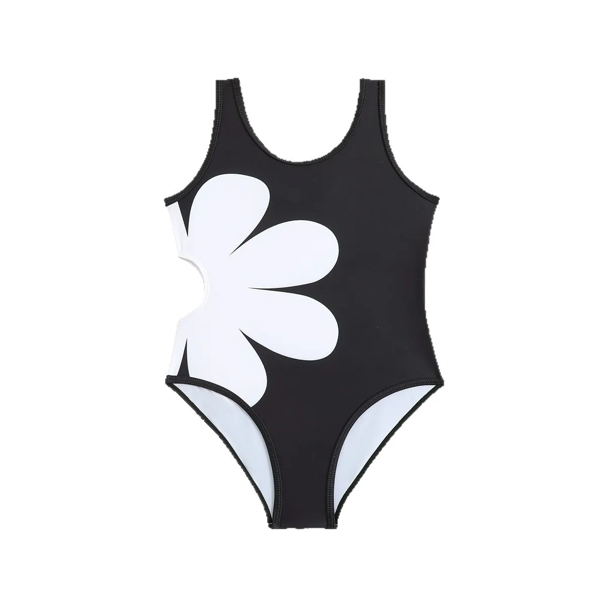 Cute Floral Print Girls One-piece Swimsuit 2026 Spring Summer New Girls Fashion Hollow Out One-Piece Suits