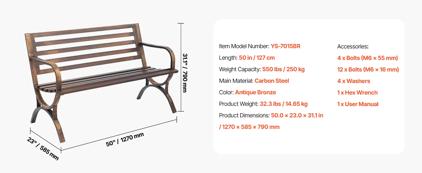 50 Inch Metal Bench