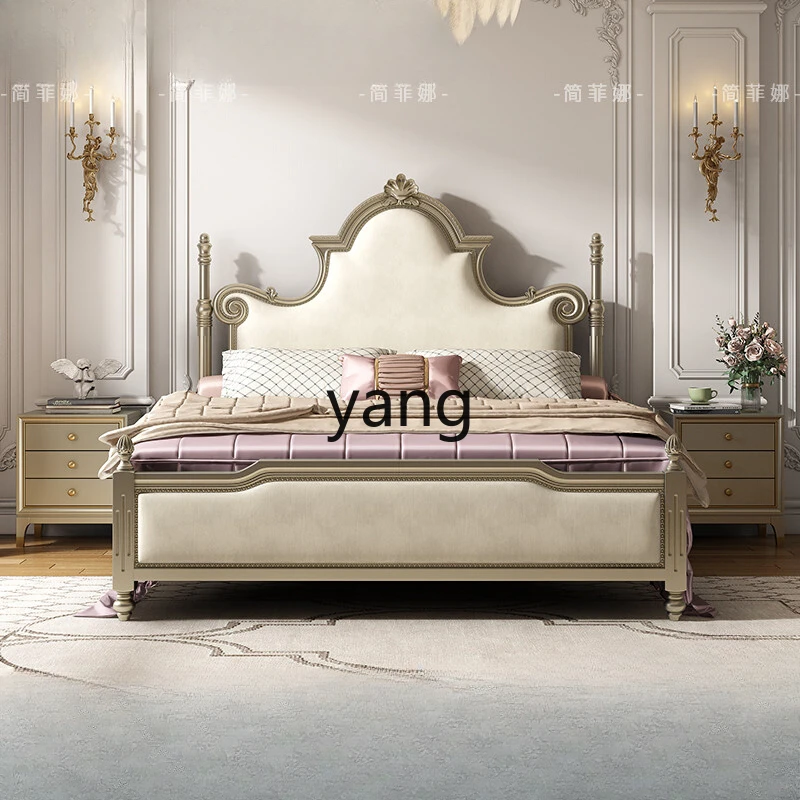 xyy solid wood fabric soft bag bed cream wind fairy bed master bedroom golden velvet cloth double bed