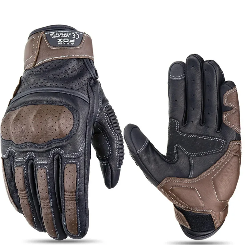 Brown Vintage Leather Motorcycle Gloves Men CE Certification Motorbike Riding Touch Screen Motocross Moto Racing Biker Glove XXL