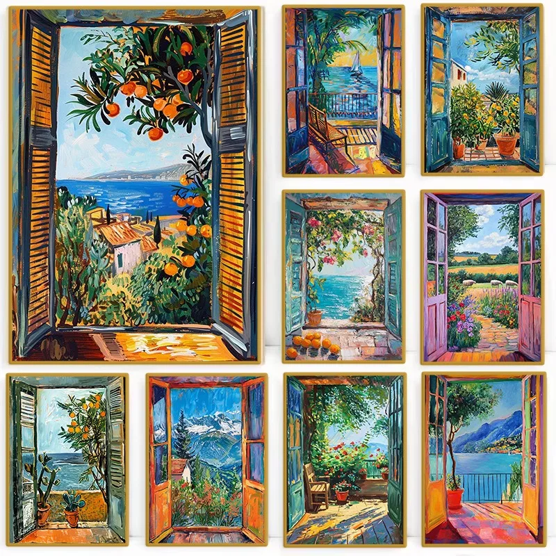 Open Window Landscape Henri Matisse Style Fauvism Poster Coastal View Modern Exhibition Canvas Painting Wall Art Room Home Decor
