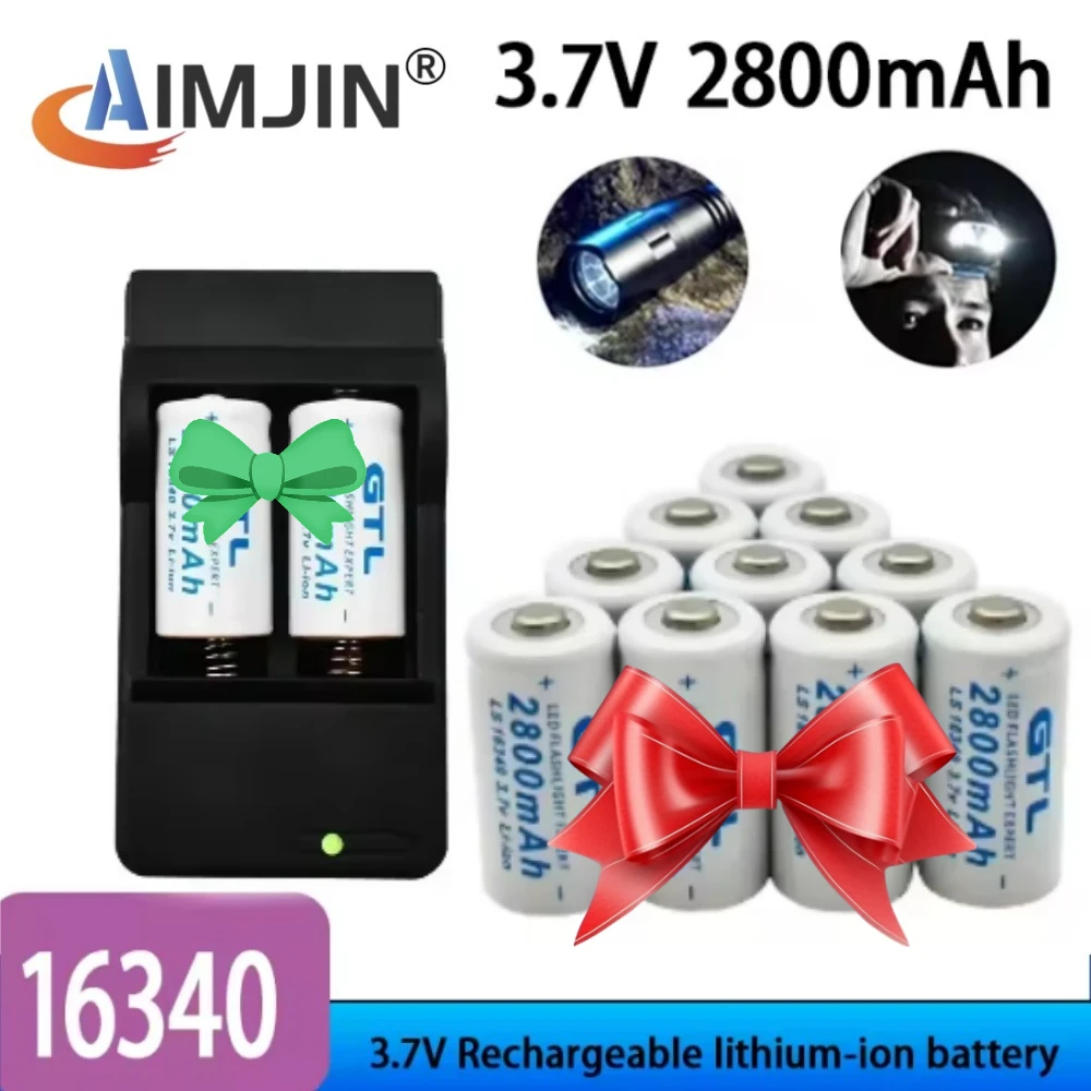 

New High capacity 2800mAh Rechargeable 3.7V Li-ion 16340 Batteries CR123A Battery For LED Flashlight For 16340 CR123A Battery
