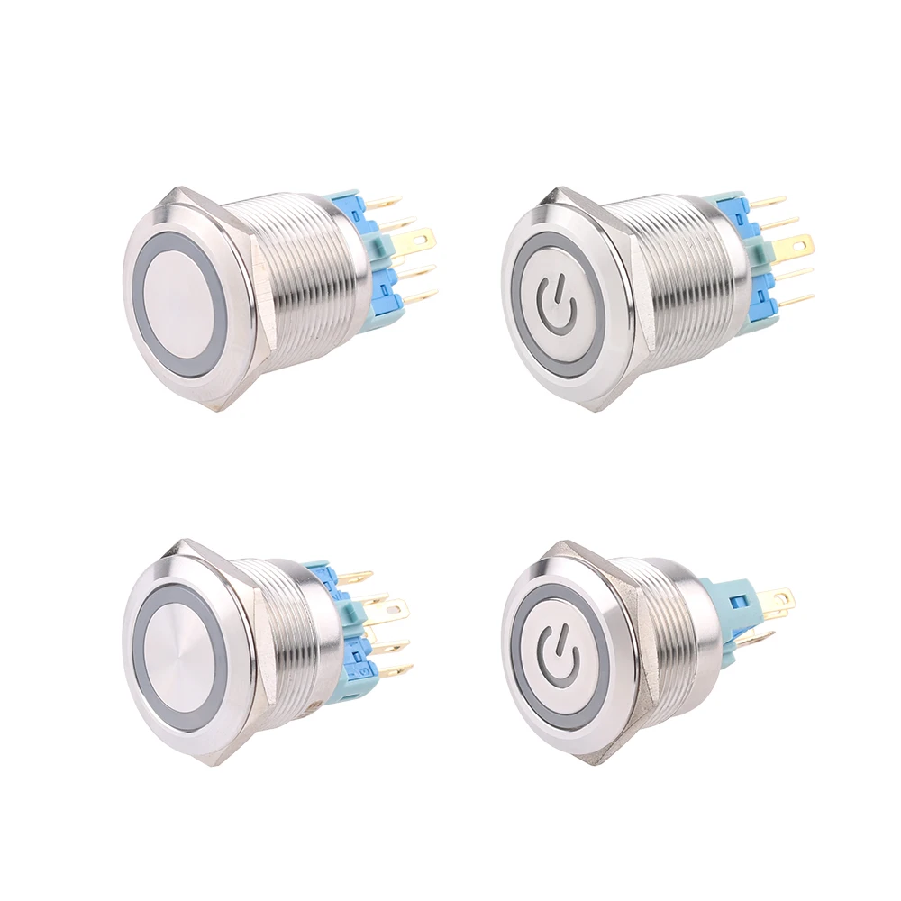 22mm Metal Waterproof Stainless Steel Ring Lamp Push Button Switch 1NO1NC Momentary Reset Press Button Latching Switches 12V220v