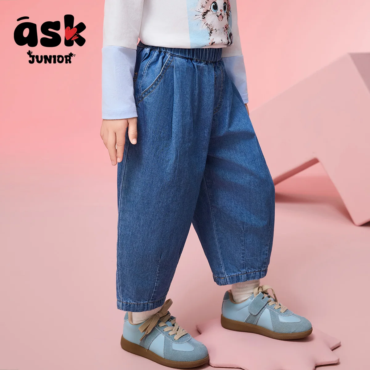 اسأل جونيور بنات ربيعية واسعة الساق بنطال جينز رياضي كاجوال