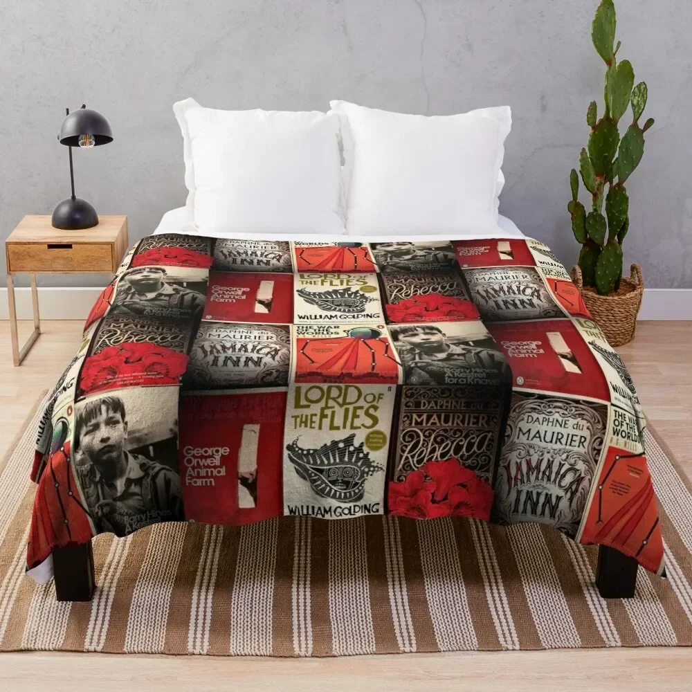 

Classic Book Covers Throw Blanket Summer Beddings Cute Plaid Picnic Retros Blankets