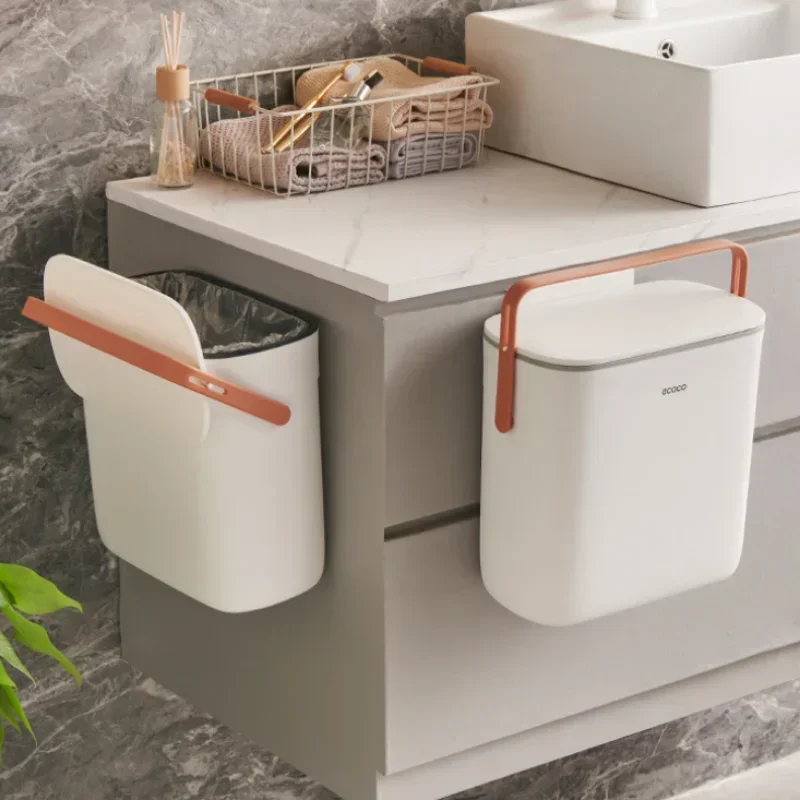 ECOCO Kitchen Trash Can Wall Mounted Trash Bin With Lid Waterproof Narrow Seam Hanging Rubbish Bin Bathroom Waste Garbage Bin