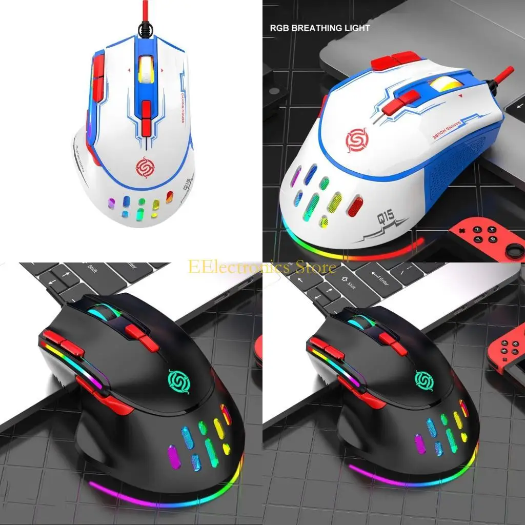 

B03C Q15 Game Mouse Mouse 9-Bouutton Macro Programming RGB Dazzling Light Six Gear 6400DPI Регулируемая выпадная дизайн
