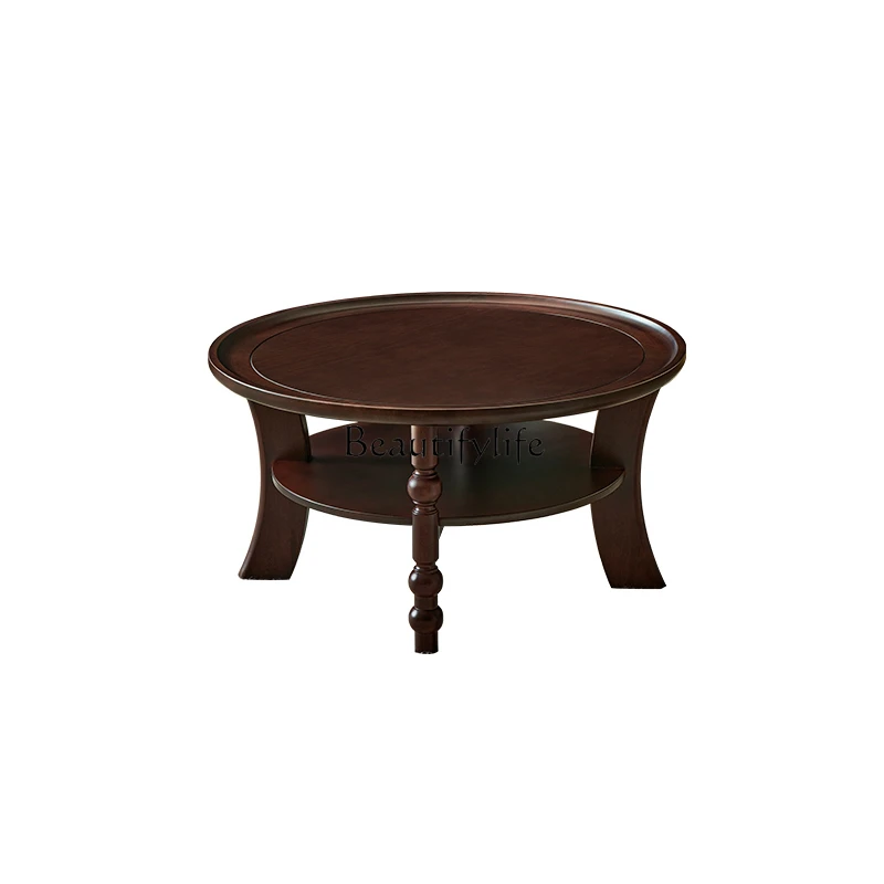 

French antique coffee table American retro living room double round walnut all solid wood