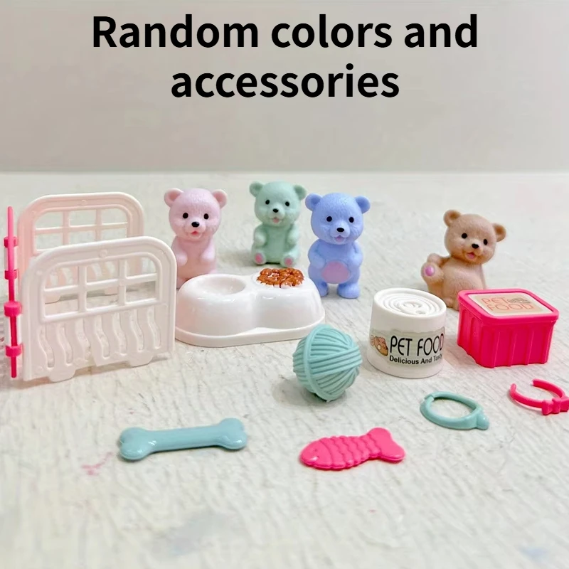 Children\'s Play House Toys with Teddy Bears Pet Bathrooms Scene Little Girls Family Pet Toys Gift for Kids