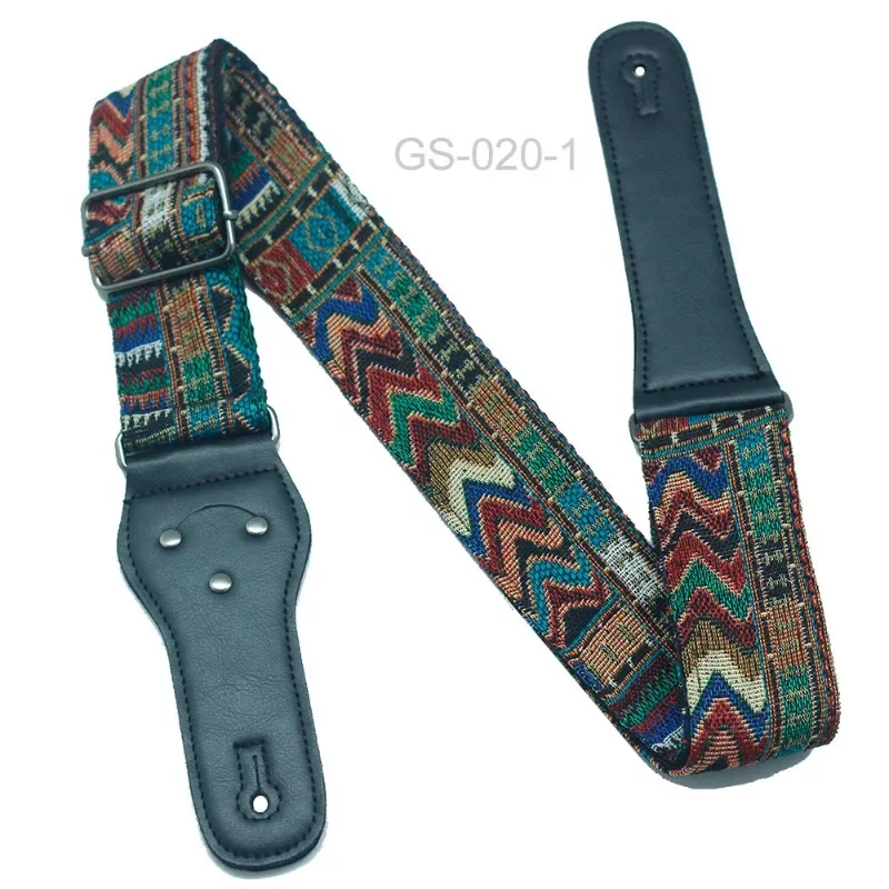 New Vintage Adjustable Boho Style Embroidered Leather Guitar Strap for Ukulele Electric Acoustic Guitar Bass Guitar Accessories