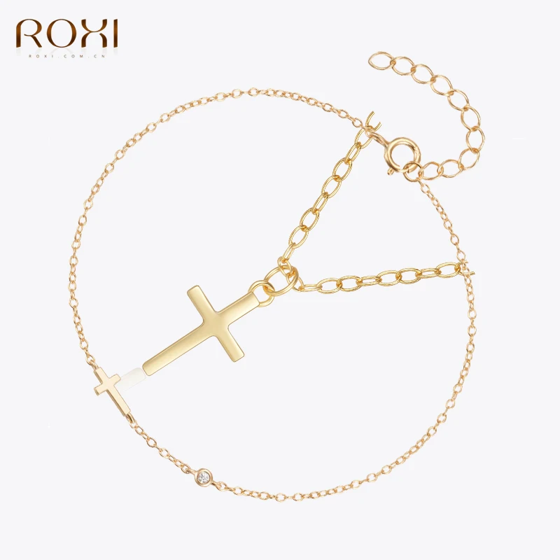 

ROXI 925 Sterling Silver 17cm Punk Cross Bracelet For Women Party Bangle Pulseras Plata 40cm Cross Pendant Necklace Jewelry Gift