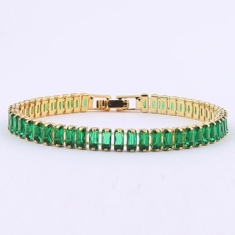 Green Shiny Charm CZ Tennis Bracelet for Women Crystal Zircon Jewelry Adjustable 18K Gold Plated Box Chain Bracelets Gift