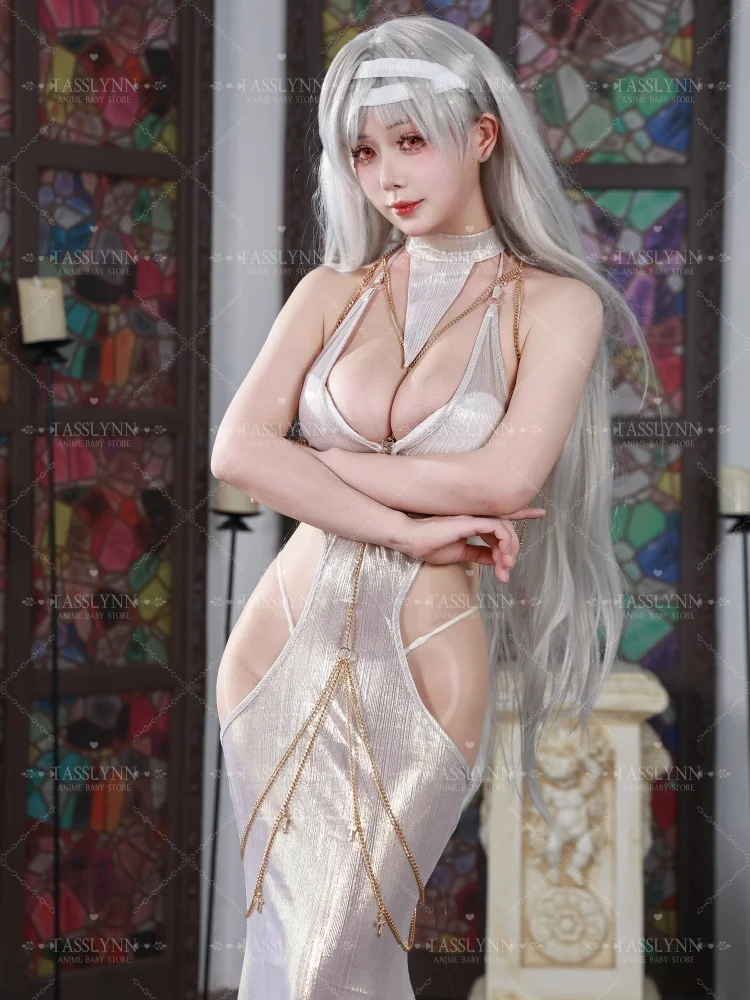 

Костюм для косплея NIKKE Marian Divine Punishment, женское платье монахини с металлической цепочкой для тела, облегающее платье на Хэллоуин