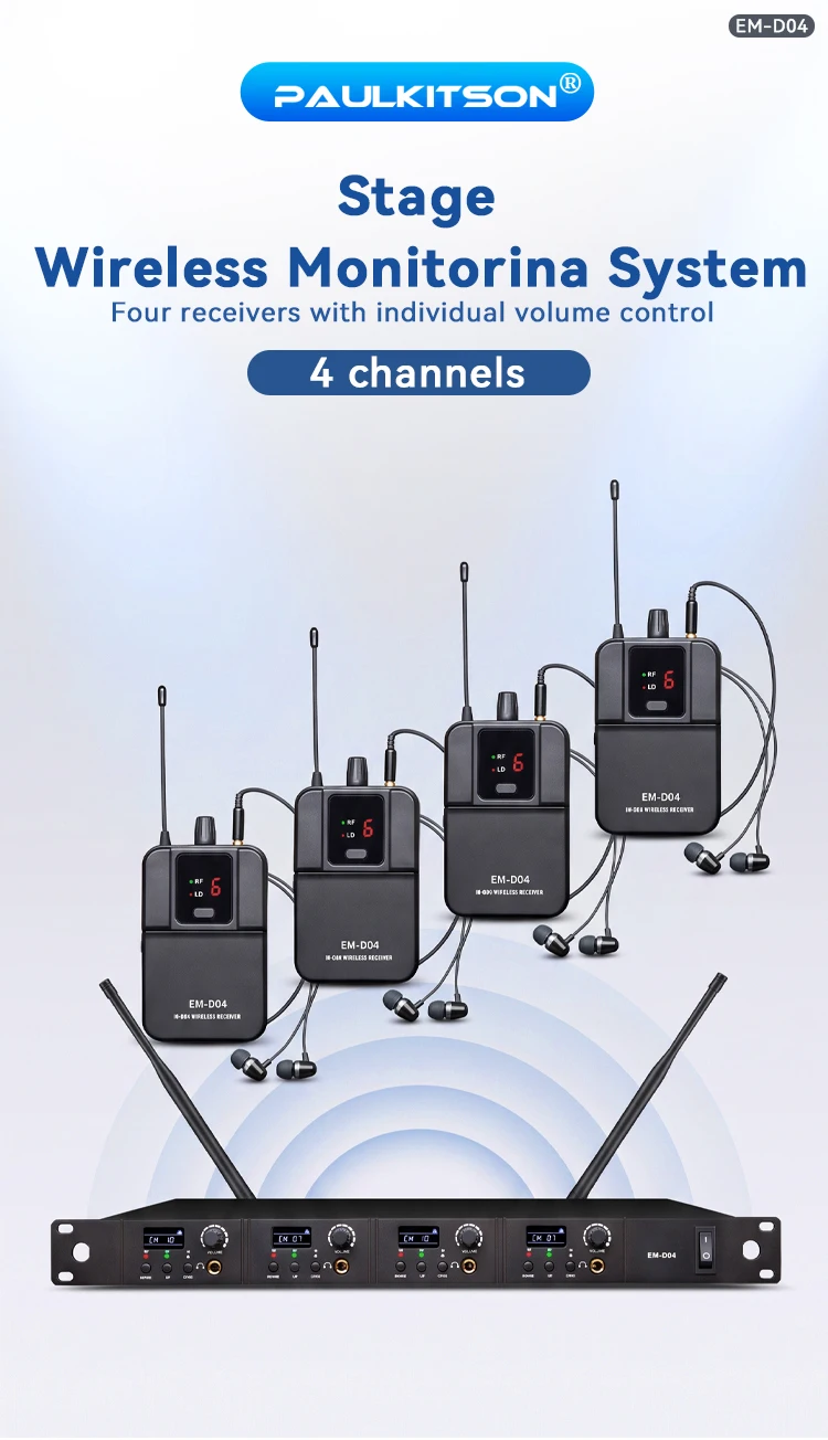 Paulkitson EM-D04 Drahtloses In-Ear-Monitoring-System Drahtloses Bühnen-Return-IEM UHF 4-Kanal 600-937MHz 4 Empfänger für Live-Bühnen – Detail 1