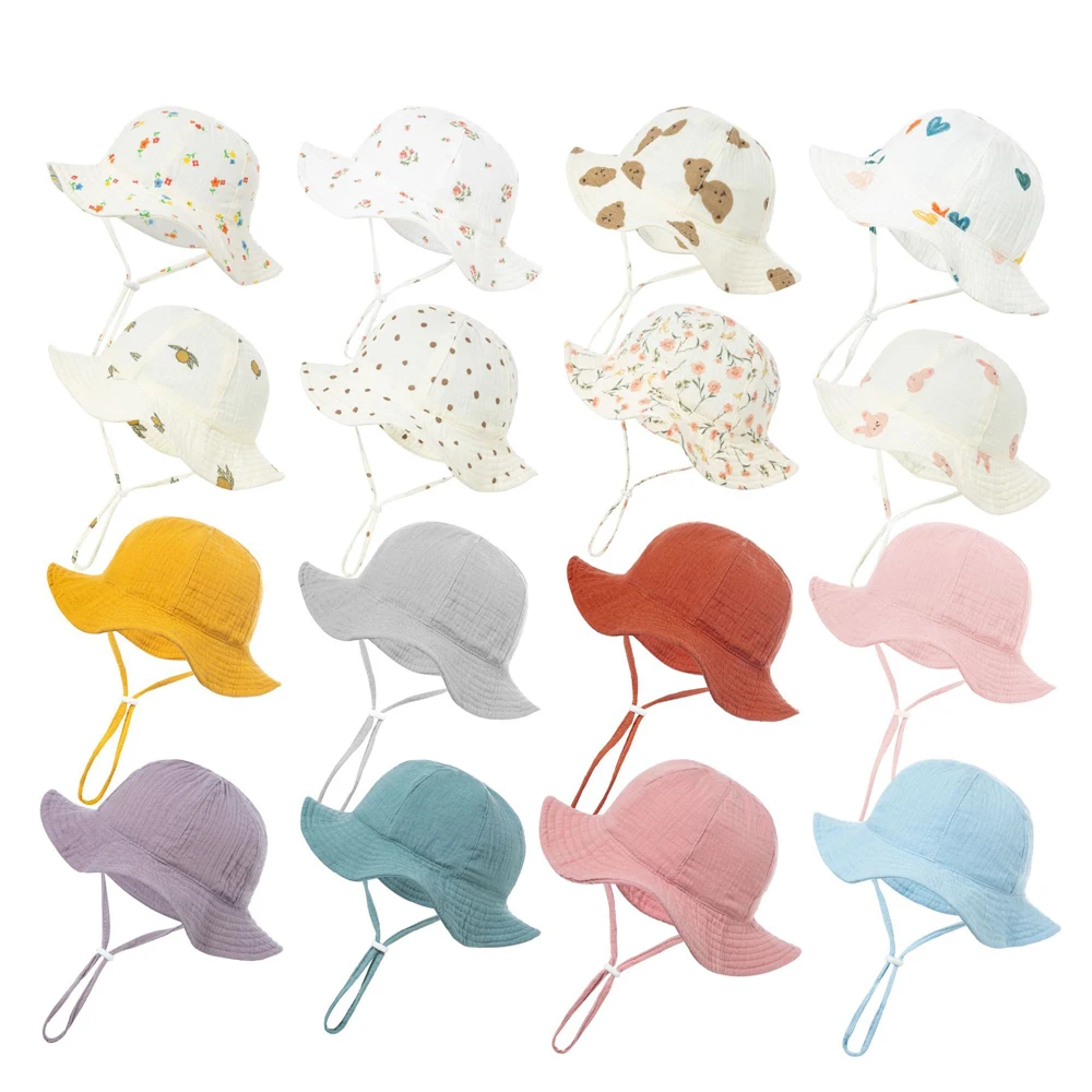 Muslin Baby Sun Hat Spring Summer Kids Bucket Hats for Girls Pure Cotton Beach Toddle Boy Cap Infant Newborn Accessories 0-12M