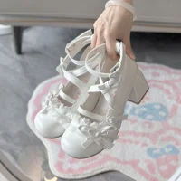 Lolita Mary Jane Shoes  New Women's Cute Bow High Heels Princess Heeled Single Shoes Spring Autumn Leather Pumps 2