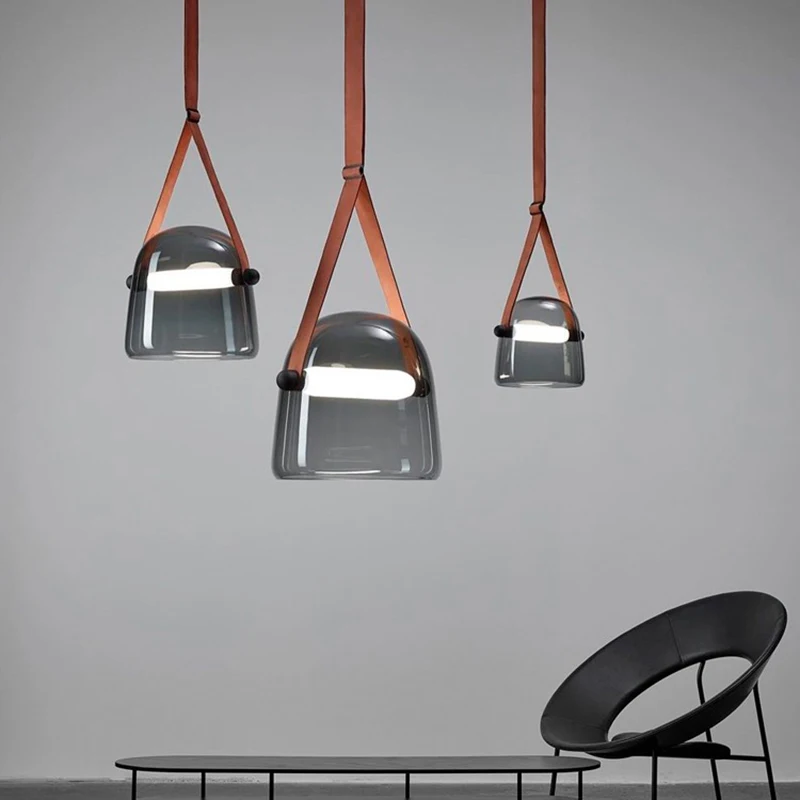 Modern 2025 Leather Belt Ceiling Chandelier Luxury Glass Pendant Light Lustres Home Decor Led Lamps for Dining Room Living Room