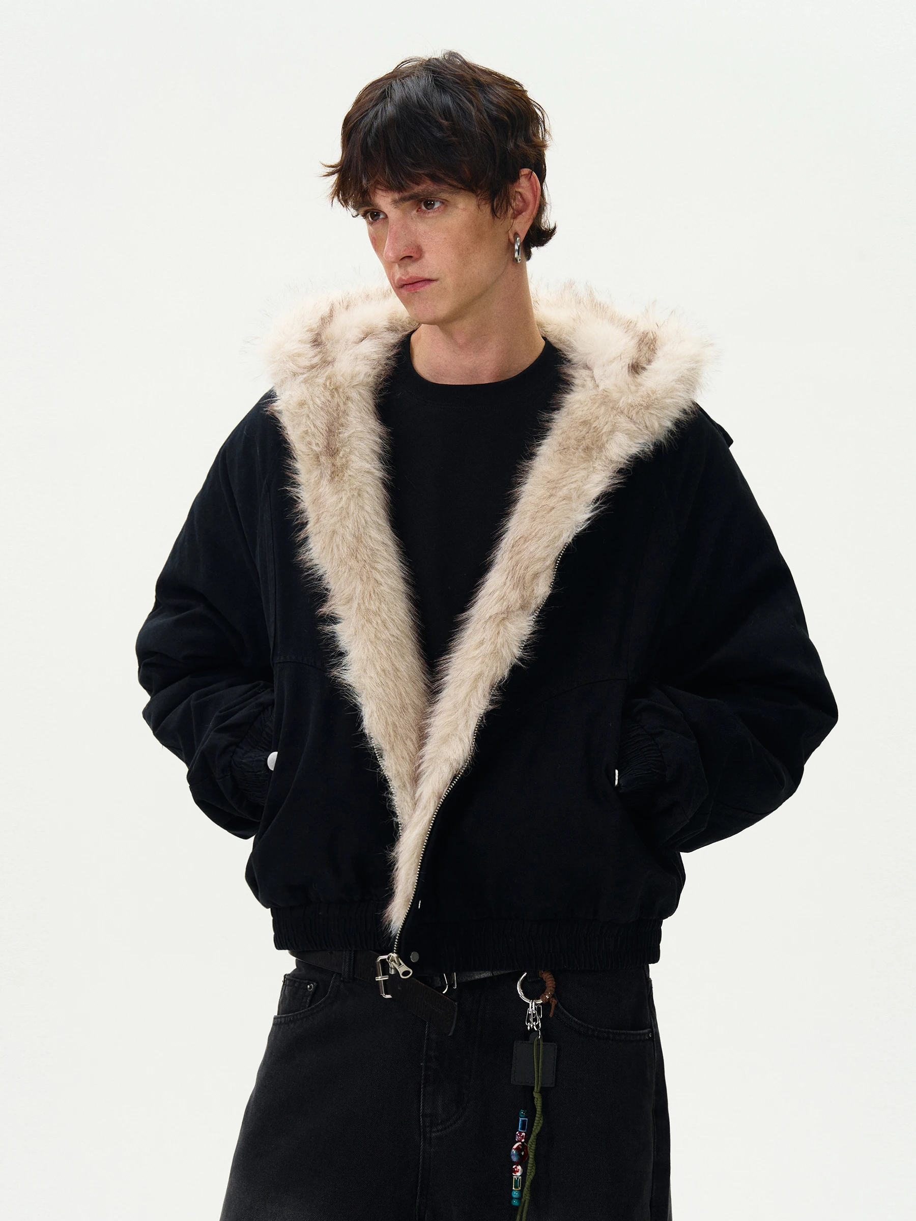 

MADWITCH American Retro Deconstructed Pattern Design Fce Lined Casual ex Loose Fit ort Jaet Youth Trendy