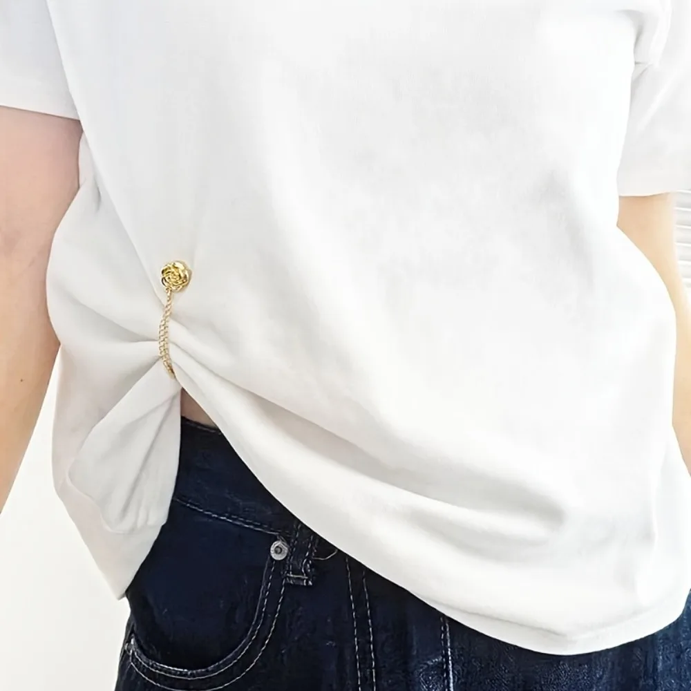 

4 Pack Camellia Decorative T Shirt Buttons Adjustable Metal Buckle Set Hem Shortening Clip For Tailoring And Fashion Enthusiasts