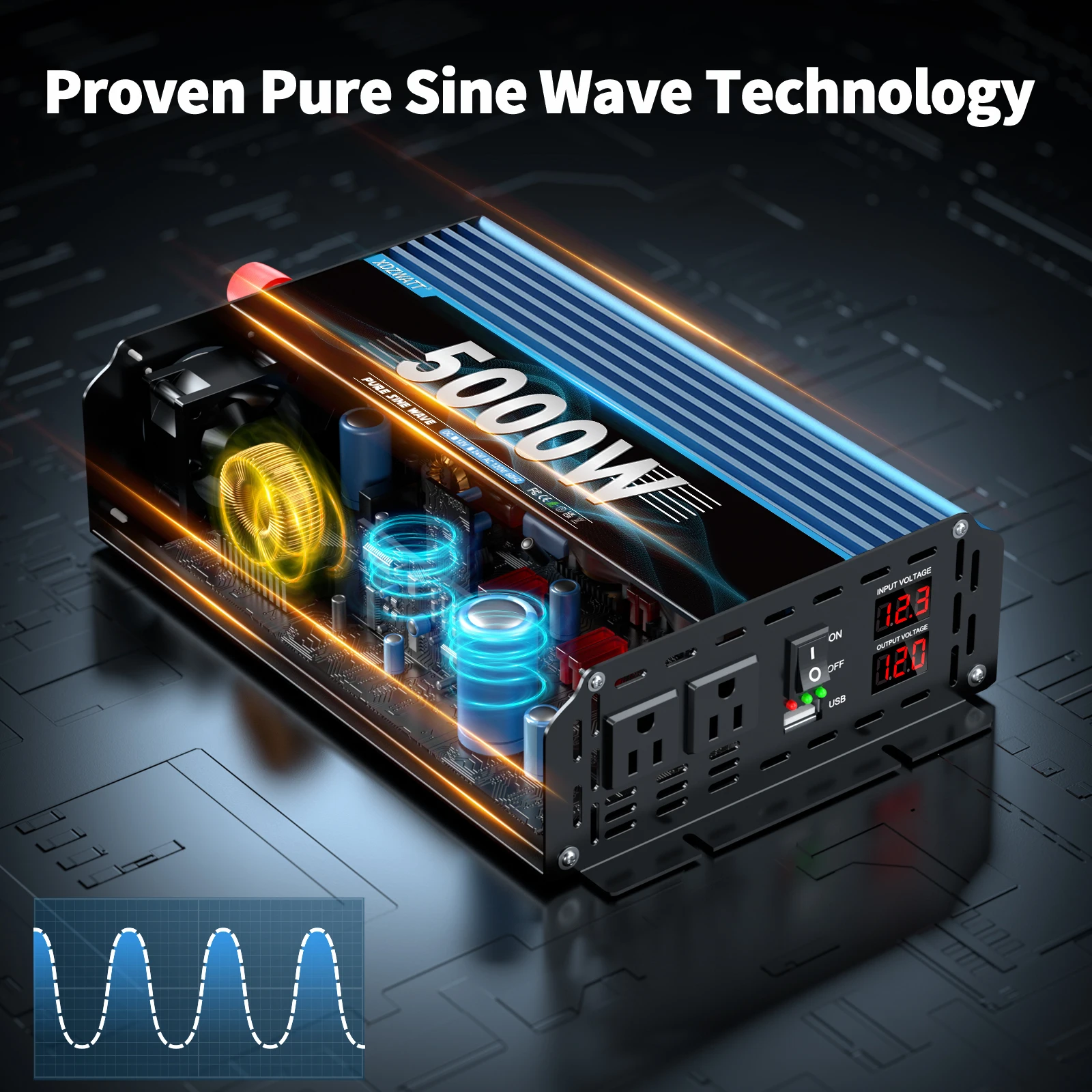 2000 واط 5000 واط الذروة موجة جيبية نقية عاكس الطاقة مع جهاز التحكم عن بعد LED عرض منفذ USB للتخييم في الهواء الطلق RV بدون بطارية #3