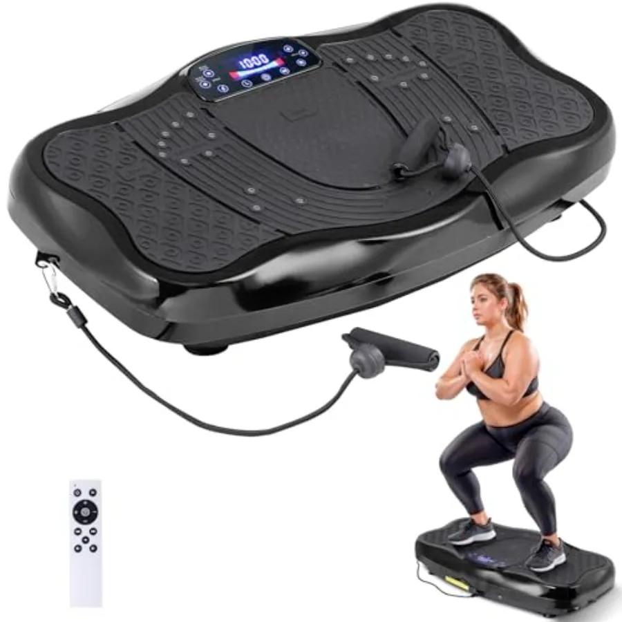 Home workout vibration platform for full-body fitness and weight loss made of durable steel with black finish featuring adjusta