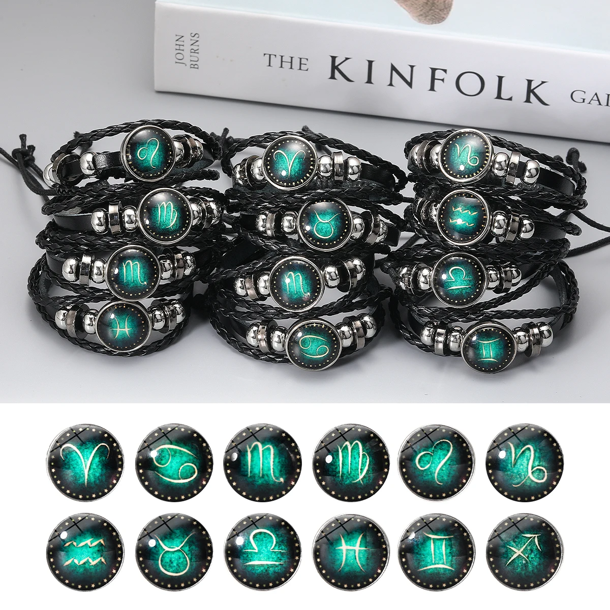 12 كوكبة زودياك تسجيل سحر أساور الرجال النساء خمر متعدد الطبقات التفاف الجلود سوار والإسورة هدية عيد ميلاد #3