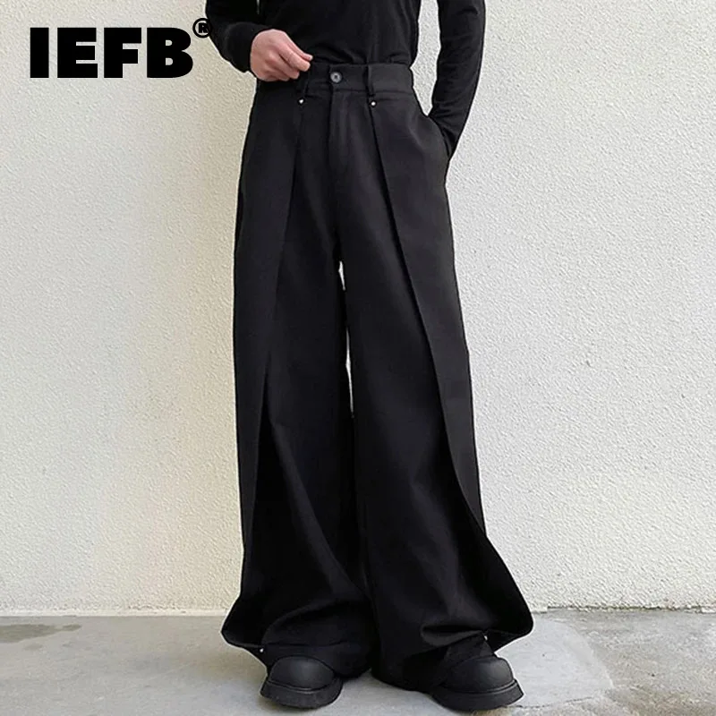 IEFB Three-dimensional Cut Multi-piece Design Wide Leg Straight Trousers Personality Riveted Korean Casual Pants 2024 9C4521