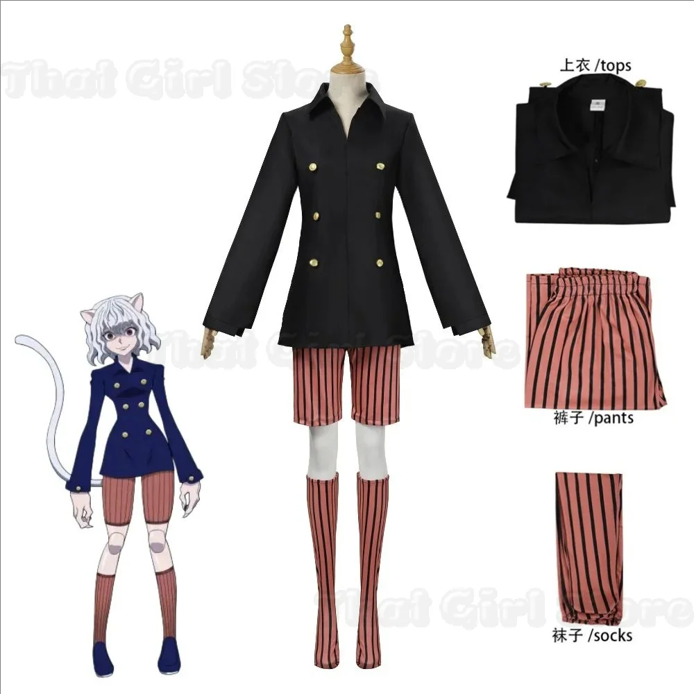 Disfraz de Cosplay de Anime para Mujer, Traje de Gato de Hunter X Hunter, Estilo Escolar Universitario Azul Oscuro para Fiesta de Halloween