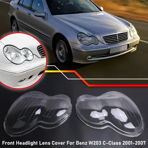Front Headlight Lens Cover Polycarbonate Replacements for Mercedes W203 C-Class 2001-2007 2038201259 2038203261