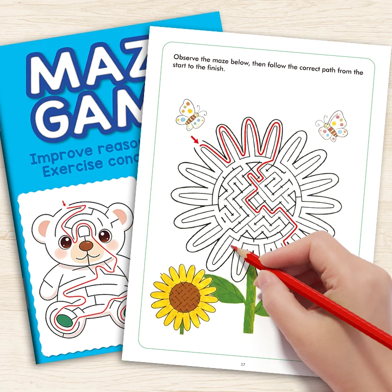Children's Fun Maze Drawing Book Activity Book, Improving Pen Control Logical Thinking 32 Pages of Colorful Maze Patterns view 6