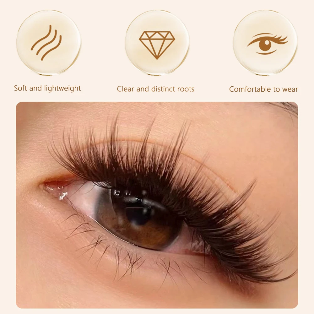 ขนตาปลอมแบบช่อเดี่ยว แยกเป็นช่อ ให้ลุคธรรมชาติ ใช้ซ้ำได้ ขนตาปลอมแบบเส้นต่อเส้น ทำด้วยมือ สีน้ำตาล สำหรับต่อขนตาด้วยตัวเอง