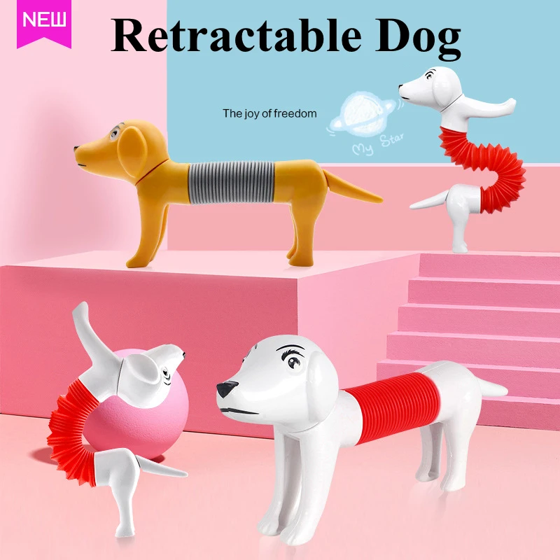 

Lovely Dog Retractable Tube Plastic Decompression Toy DIY Stretchable Spring Dog Squeeze Hand Fidget Model Toy for Children Gift