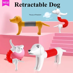 Cão adorável tubo retrátil plástico descompressão brinquedo diy stretchable primavera aperto do cão mão brinquedo modelo para crianças presente