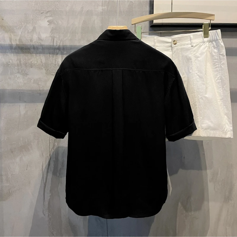 

Мужская корейская блузка с карманами в стиле пэчворк, летняя блузка с коротким рукавом и воротником-поло, контрастные модные рубашки, повседневная трендовая мужская одежда