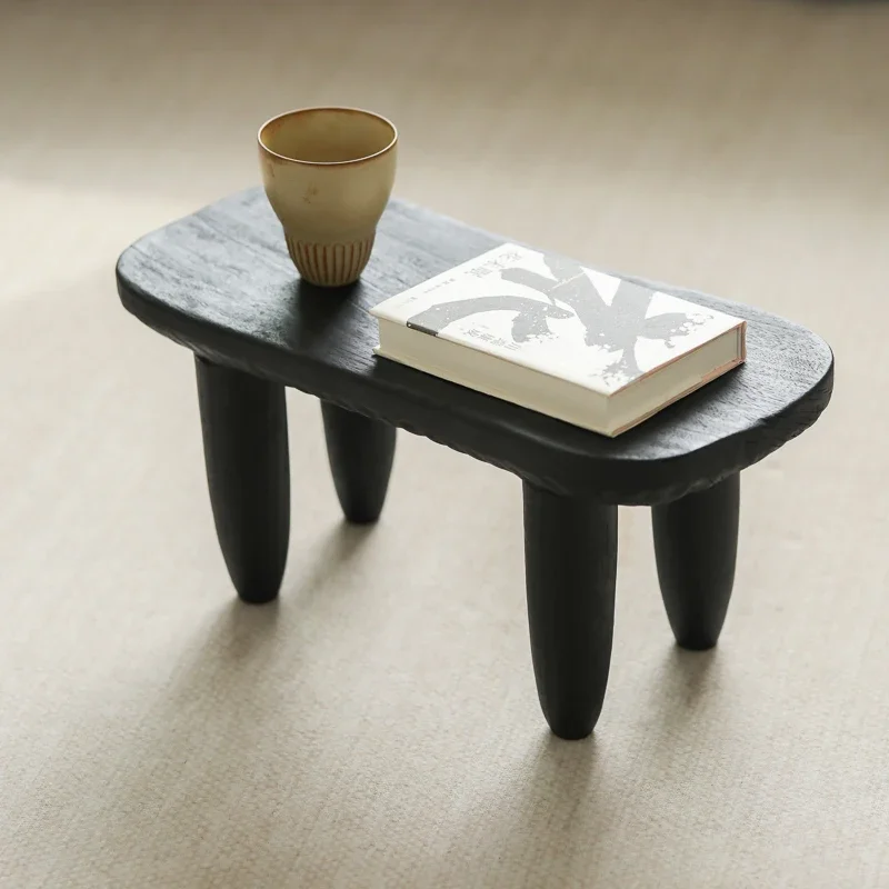 Retro small stool, carpet bay window, small edge, wabi, black bench, solid wood handmade