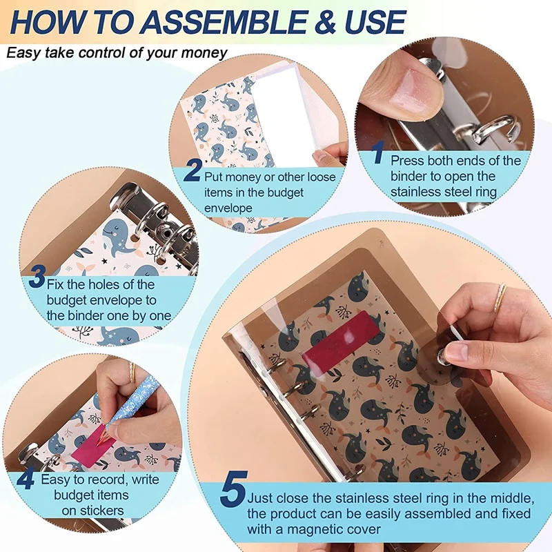 Couverture de classeur en PVC Horizon, enveloppe projecteur, sacs pour cartes de rangement, autocollants vierges pour enveloppes de trésorerie à 6 anneaux, licence 03 argent