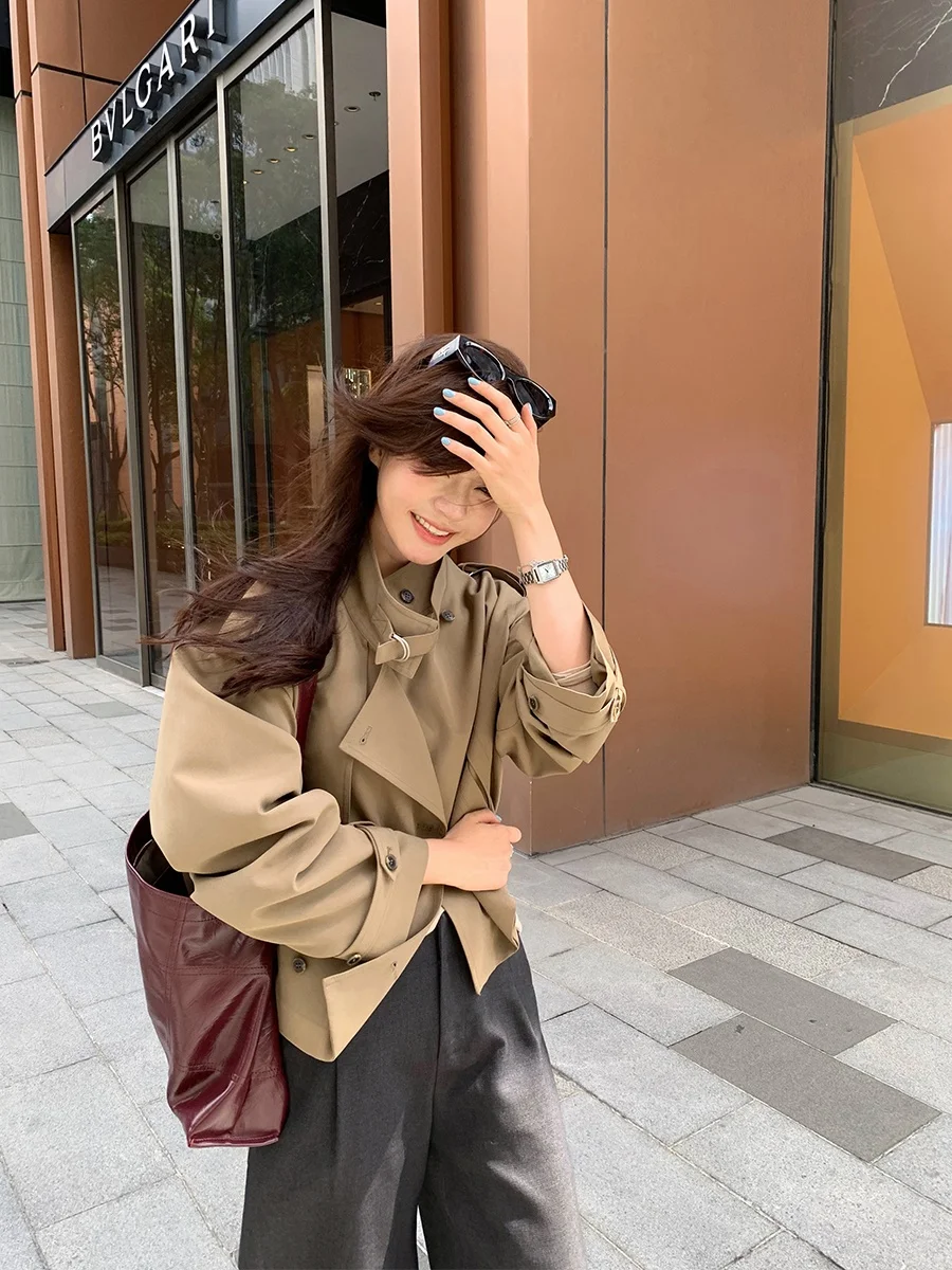 

Пальто MUKOK Briti Sle ort свободного кроя с воротником-стойкой и двойной застежкой на пуговицах для женщин, устойчивое к сминанию, с длинными рукавами