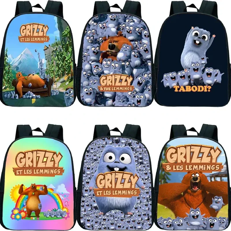 kids Kindergarten Backpack Grizzy and the Lemmings School Bag Sunlight Grizzly Bear Bookbag Children Preschool Satchel gift bag