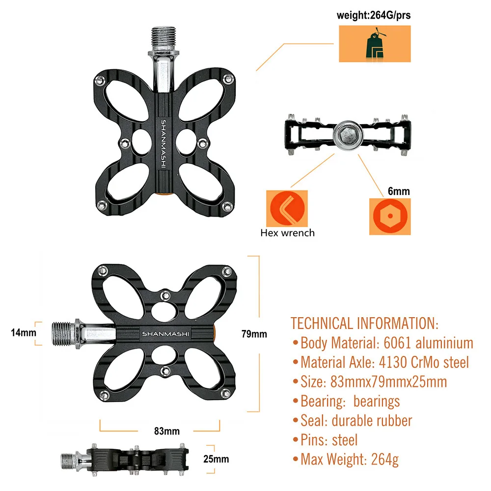 G264 Mountain Bike Bearing Pedal Perine Aluminium Alloy Non-slip Comfort Bicycle Folding Pedal