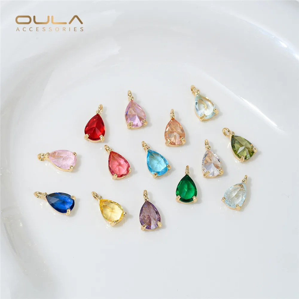 

1pcs 14K Gold-plated Colorful Zirconium Water Drop Pendant Pearl String Diy Handmade Bracelet Necklace Accessories Materials