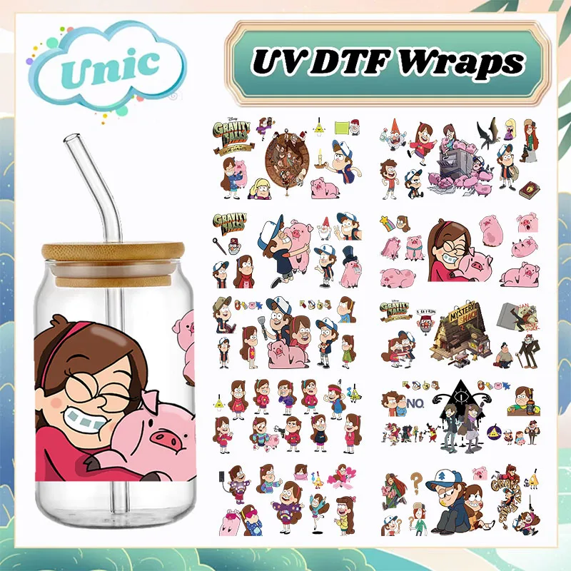 Disney Weirdtown Transfer Sticker Dipper Mabel UV DTF Cup Wraps For 16OZ Coffee Glass Can Bottle Selfadhesive Washable Custom